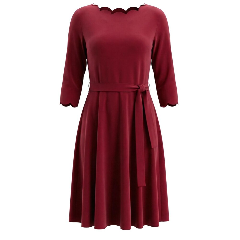VTG Scalloped Dress Fitted Bodice Soft & Flowy Flare Bottom Boardroom Ready Y2K